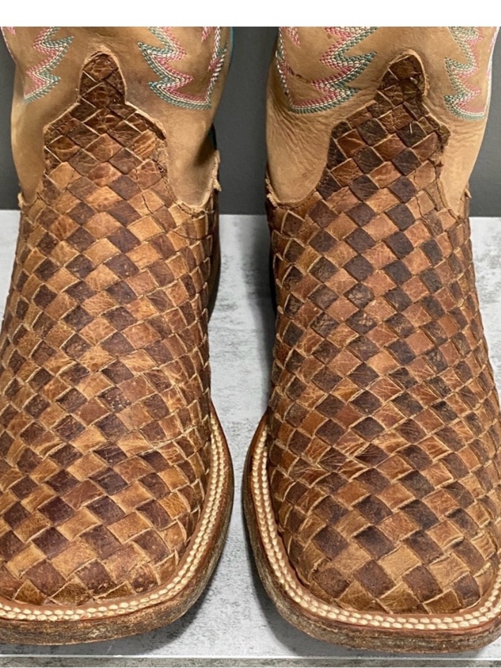 Macie Bean Brown Woven Leather Cowboy Boots
